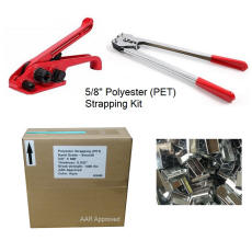 Pallet banding strapping kit complete with 5/8" polyester strapping manual tools and metal seals