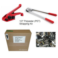 Pallet banding strapping kit complete with 1/2" polyester strapping manual tools and metal seals